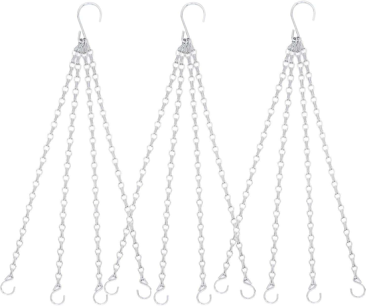 Cadena colgante plateada de 4 puntos y 20 pulgadas con ganchos para macetas de repuesto para macetas y faroles (paquete de 3)