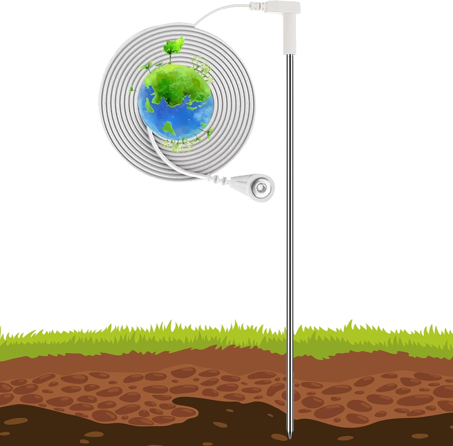 Varilla de conexión a tierra con alambre de tierra de 65 pies, universal, para exteriores, para productos de puesta a tierra, alfombras, sábanas,