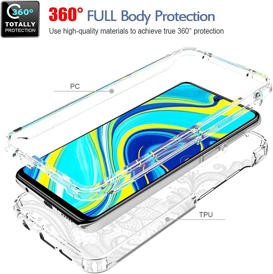 Funda para teléfono Redmi Note 9 ProNote 9 Pro MaxNote 9SM2 Pro con protector de pantalla de vidrio templado, funda protectora de cuerpo completo