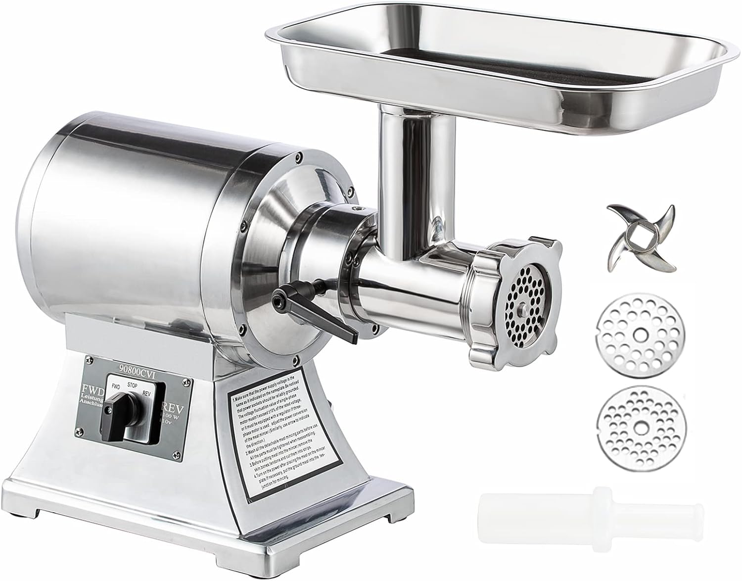 Picadora de carne comercial de 110 V, 1100 W, 550 librashora, picadora de carne industrial de acero inoxidable desmontable de 193 rmin con 4