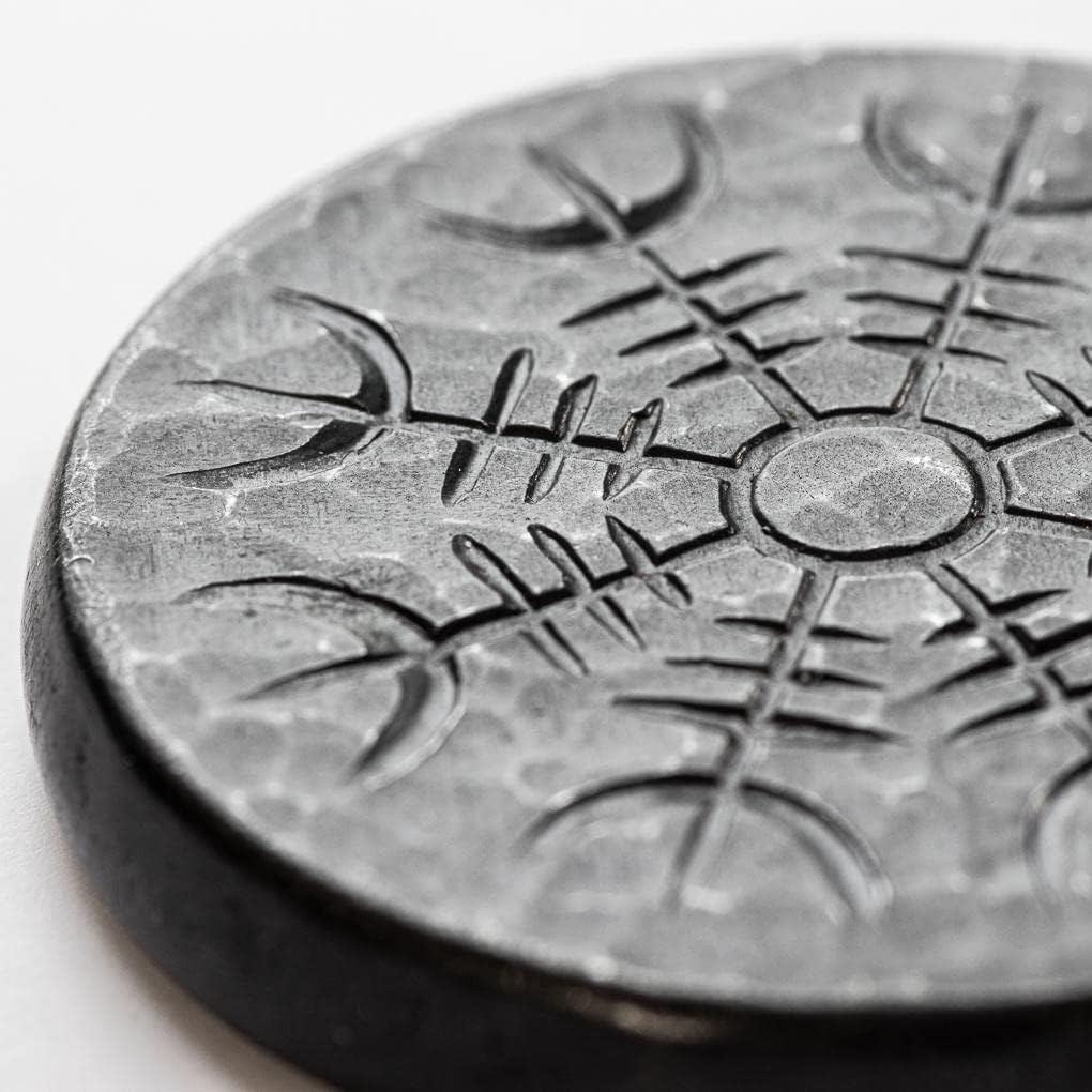 Bastón doble nórdico en hierro, vegvisir y yelmo de asombro