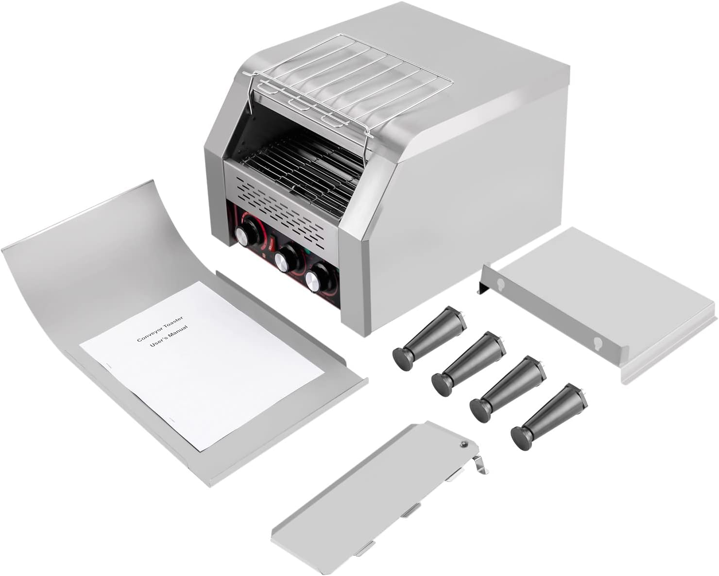 Tostadora con transportador comercial de 300 rebanadashora, tostadoras industriales resistentes de acero inoxidable de 2200 W (con tubos de