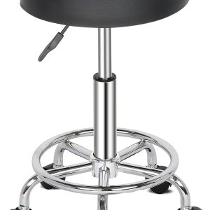 QXDRAGON Taburete de bar redondo de altura ajustable, taburetes de bar modernos, silla de bar giratoria de 360 de piel sintética sin brazos con QXDRAGON Taburete de bar redondo de altura ajustable, taburetes de bar modernos, silla de bar giratoria de 360 de piel sintética sin brazos con