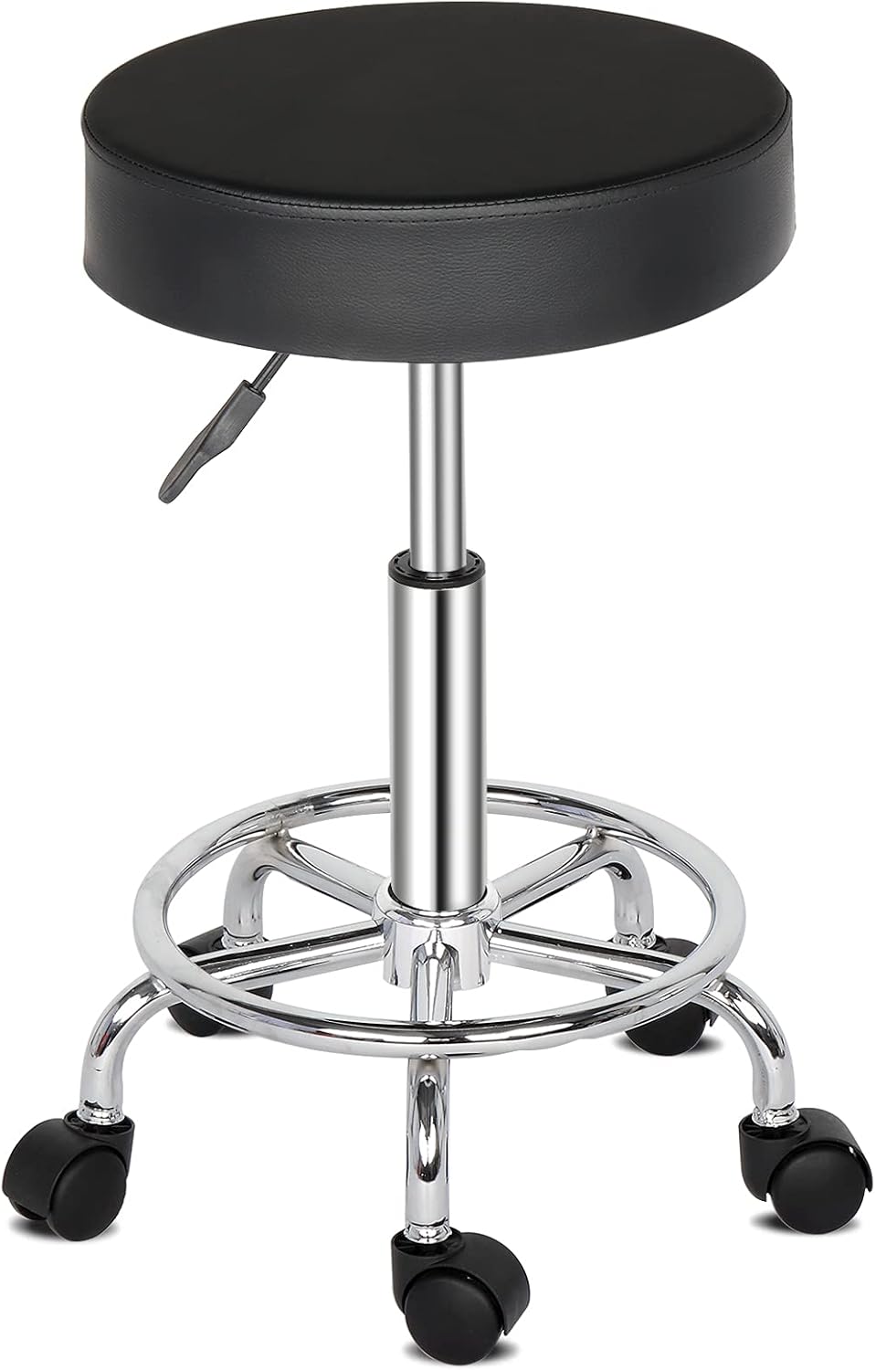 QXDRAGON Taburete de bar redondo de altura ajustable, taburetes de bar modernos, silla de bar giratoria de 360 de piel sintética sin brazos con
