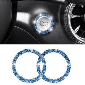 zipelo Anillo de decoración de arranque y parada de motor de automóvil con doble diamantes de imitación, 2 calcomanías para botón de arranque, zipelo Anillo de decoración de arranque y parada de motor de automóvil con doble diamantes de imitación, 2 calcomanías para botón de arranque,