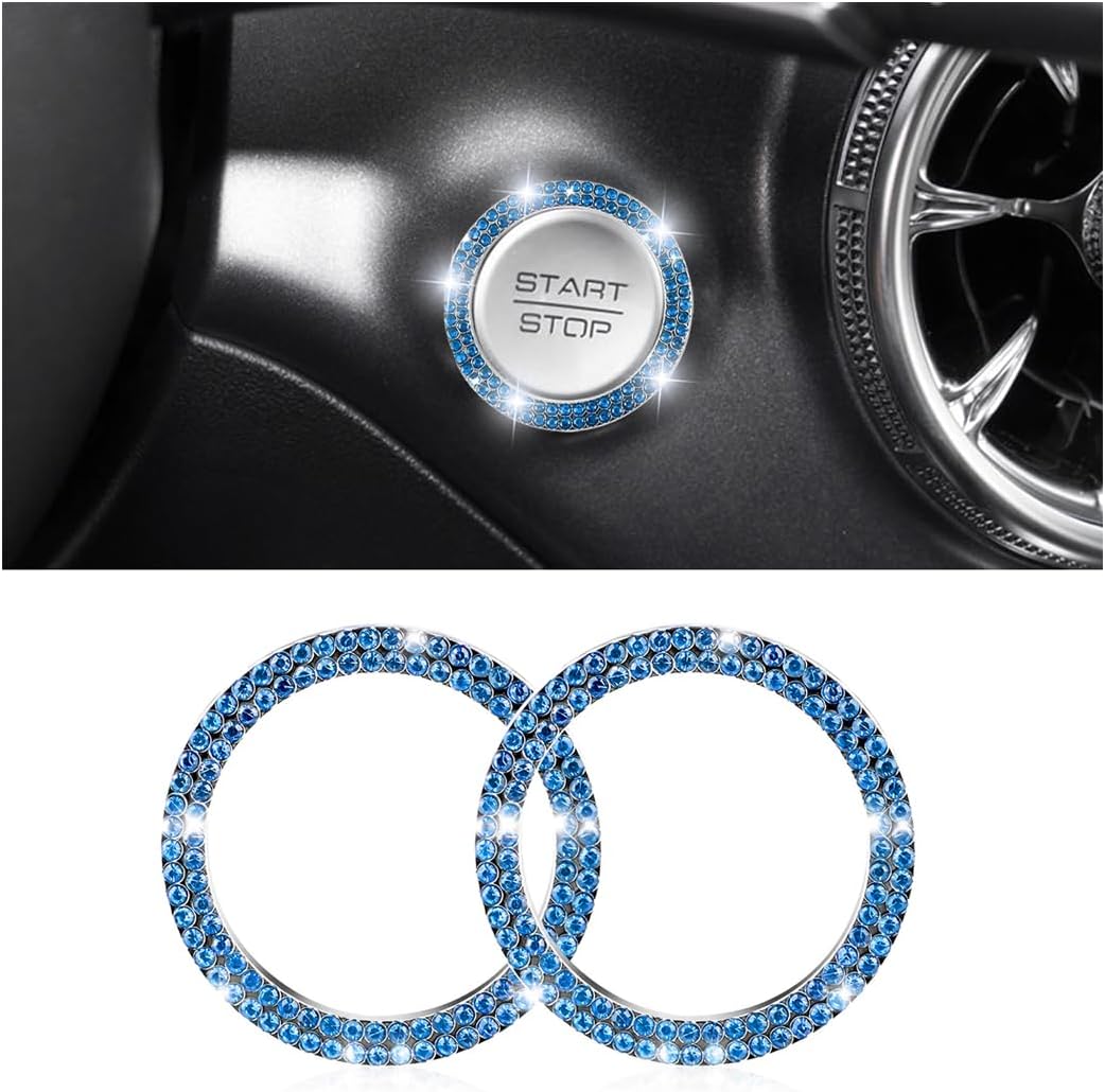 zipelo Anillo de decoración de arranque y parada de motor de automóvil con doble diamantes de imitación, 2 calcomanías para botón de arranque,