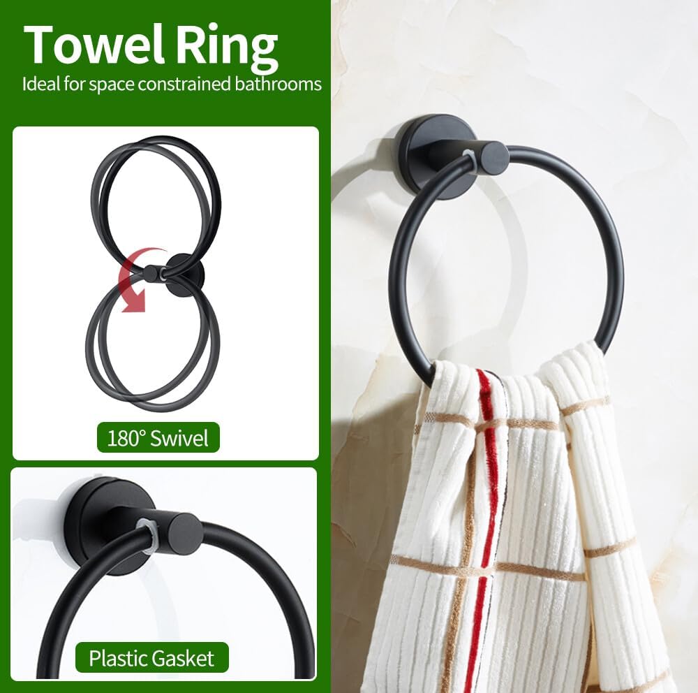 Juego de accesorios de baño de 10 piezas, barra de toalla individual retráctil de 27 pulgadas con soportes para papel higiénico, 3 ganchos