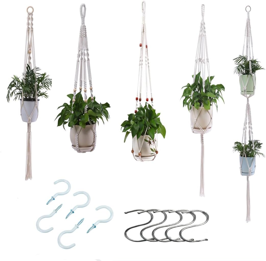 Paquete de 5 colgadores de plantas Bohemia para macetas colgantes con cuentas, maceta colgante de diferentes tamaños para interiores, cesta para