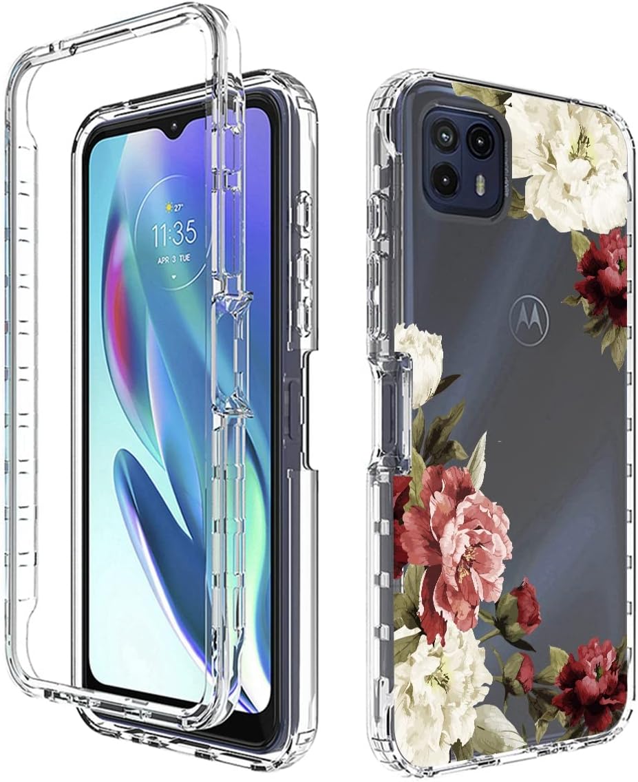 Funda para Moto G50 5G, Motorola G50 XT2149-1 con protector de pantalla de vidrio templado, bonito patrón floral transparente de cuerpo completo,