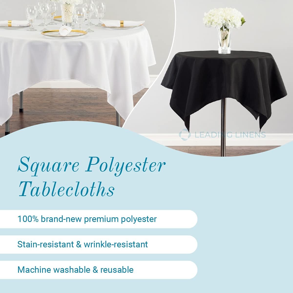 Leading Linens Paquete de 2 manteles cuadrados de poliéster marfil de 54 x 54 pulgadas, resistente a las manchas y a las arrugas, lavable para mesa