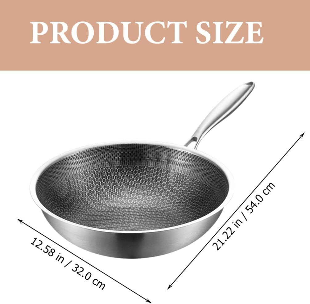 Veemoon Wok Woks de acero inoxidable para estufa de inducción, sartén para wok, sartén china antiadherente con asa, sartén para mariscos, sartén