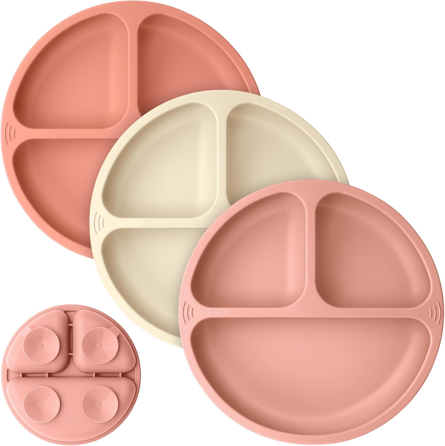 KeaBabies Placas de succión para bebé, niños pequeños, paquete de 3 platos 100% de silicona para niños, platos divididos para bebés con succión,