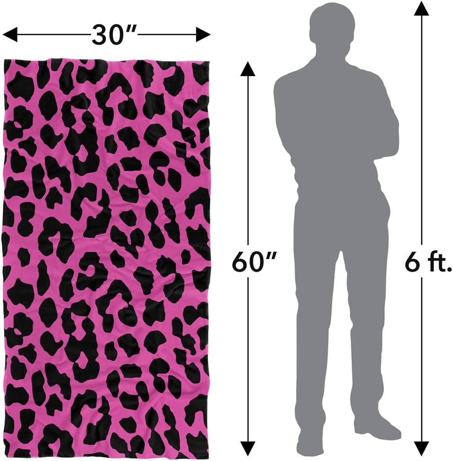 LOGOVISION Toalla de playa rosa y negra con estampado de leopardo 30″ X 60″