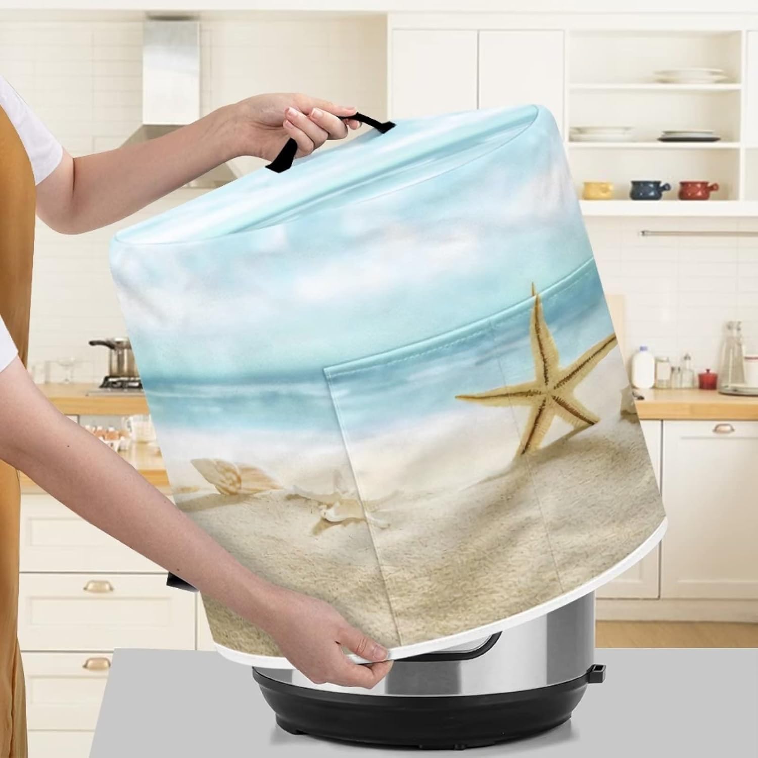 Cubierta antipolvo compatible con olla de 8 cuartos de galón, decoración de electrodomésticos de cocina con estampado de estrellas de mar de playa