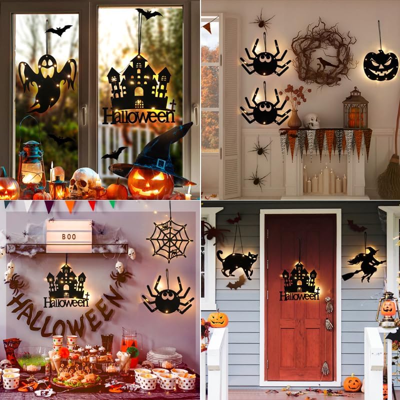 Rainhonor Decoraciones de Halloween, luces de calabaza de Halloween, para ventana, funciona con pilas, luces colgantes para ventana de interior,