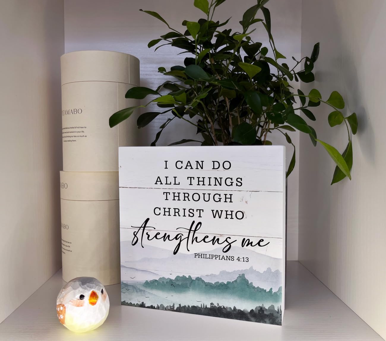 Letreros de madera cristiana, versículo bíblico, filipenses 413  I Can Do All Things Through Christ Who Strengthens Me, decoración de mesa