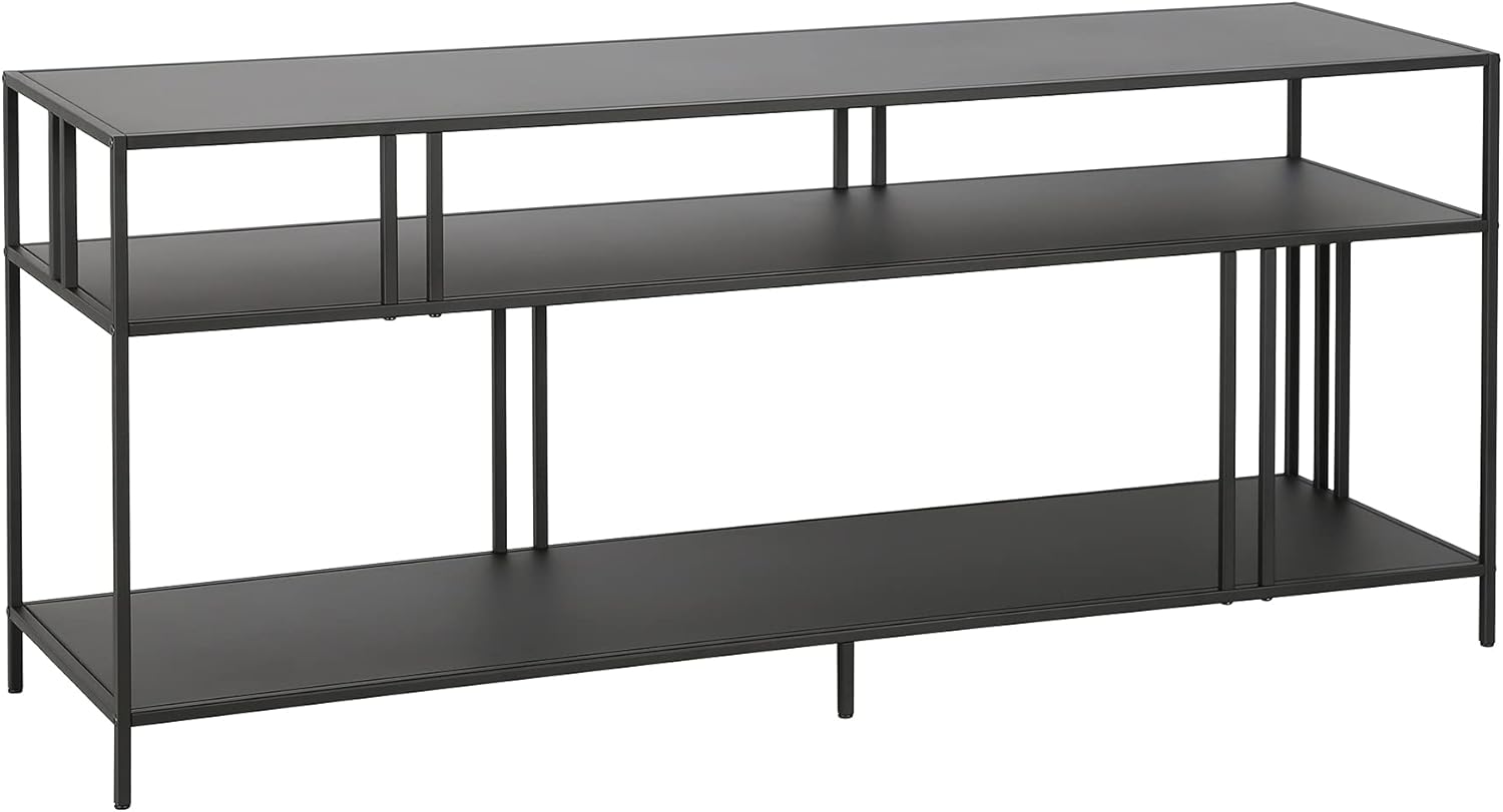 Henn&Hart Soporte de TV rectangular con estantes de metal para televisores de hasta 60″ en bronce ennegrecido, soportes de TV para la sala de estar