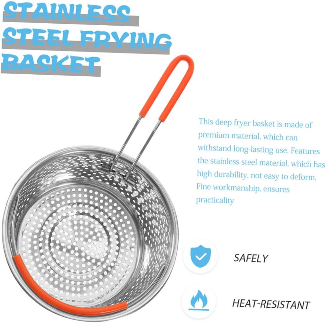 Cesta de fritura de acero inoxidable colador de alimentos fritos colador de fideos con asa cesta de espagueti cesta de metal freír contenedores de