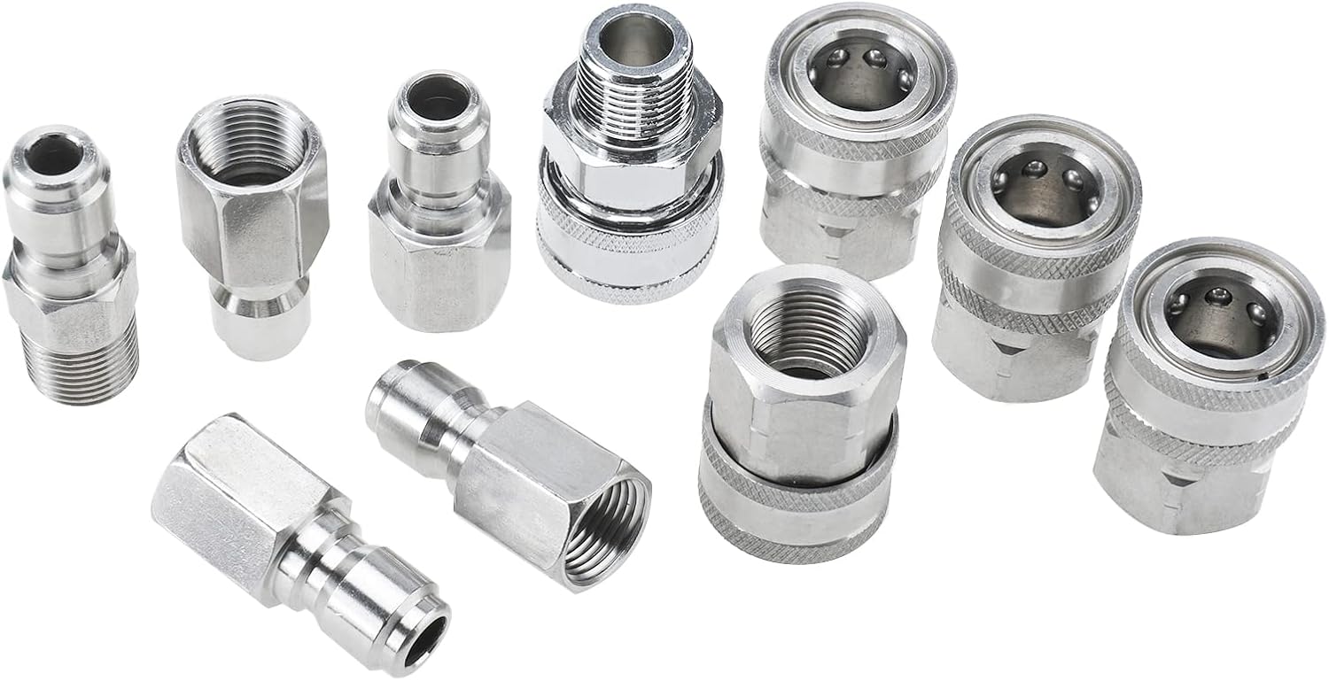 SanSanYa 10 Uds. NPT 38 de pulgada de acero inoxidable de 38 pulgadas Adaptadores de manguera Conector rápido Lavadora a presión Acoplador Conexión