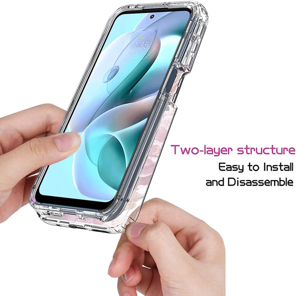 Funda para Moto G31Moto G41 XT2167-1 con protector de pantalla de vidrio templado, cuerpo completo, transparente, flexible, con diseño floral,
