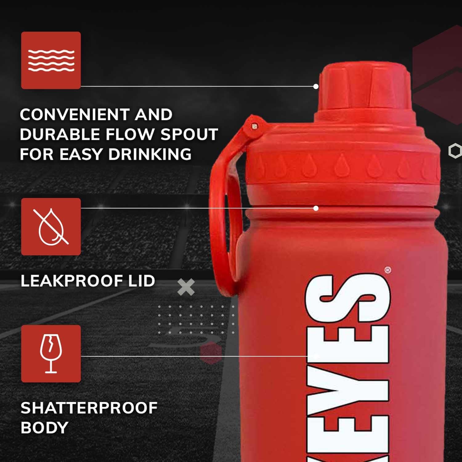 Campus Colors Botella de agua de acero inoxidable de la NCAA, tapa giratoria, 24 onzas, clip de transporte, mantiene tus bebidas calientes o frías