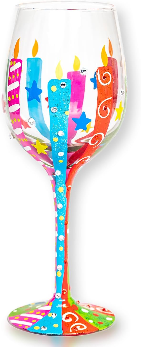 YIYUKODO Copa de vino artesanal  Pintada a mano, 15 onzas  Ideal para aficionados al vino  Elegante celebración esencial  Incluye caja de regalo