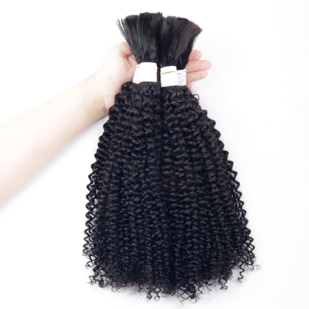 Nvnvdij Cabello humano rizado, húmedo y ondulado, cabello humano negro natural para trenzar, sin trama, 100% sin procesar, extensiones de cabello