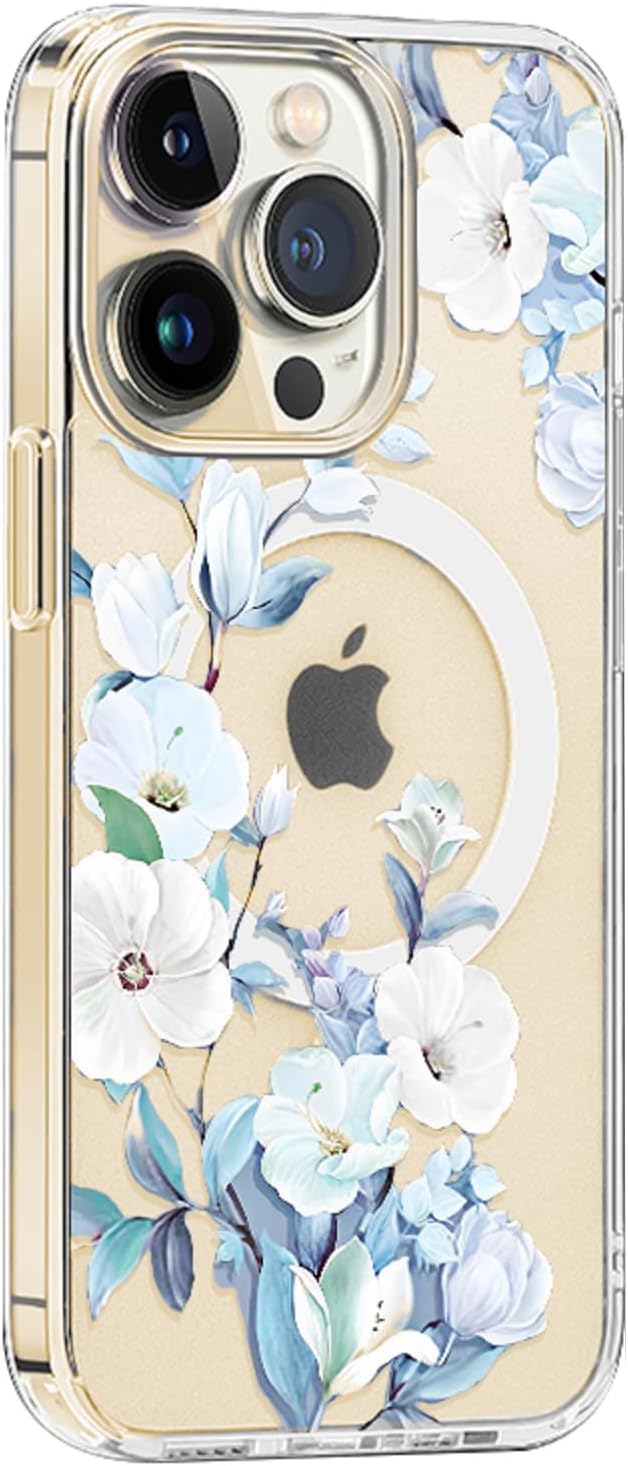 Funda Magsafe para iPhone 12 Pro Max, diseño floral delgado a prueba de golpes duro PC+TPU parachoques flor mujeres cubierta magnética