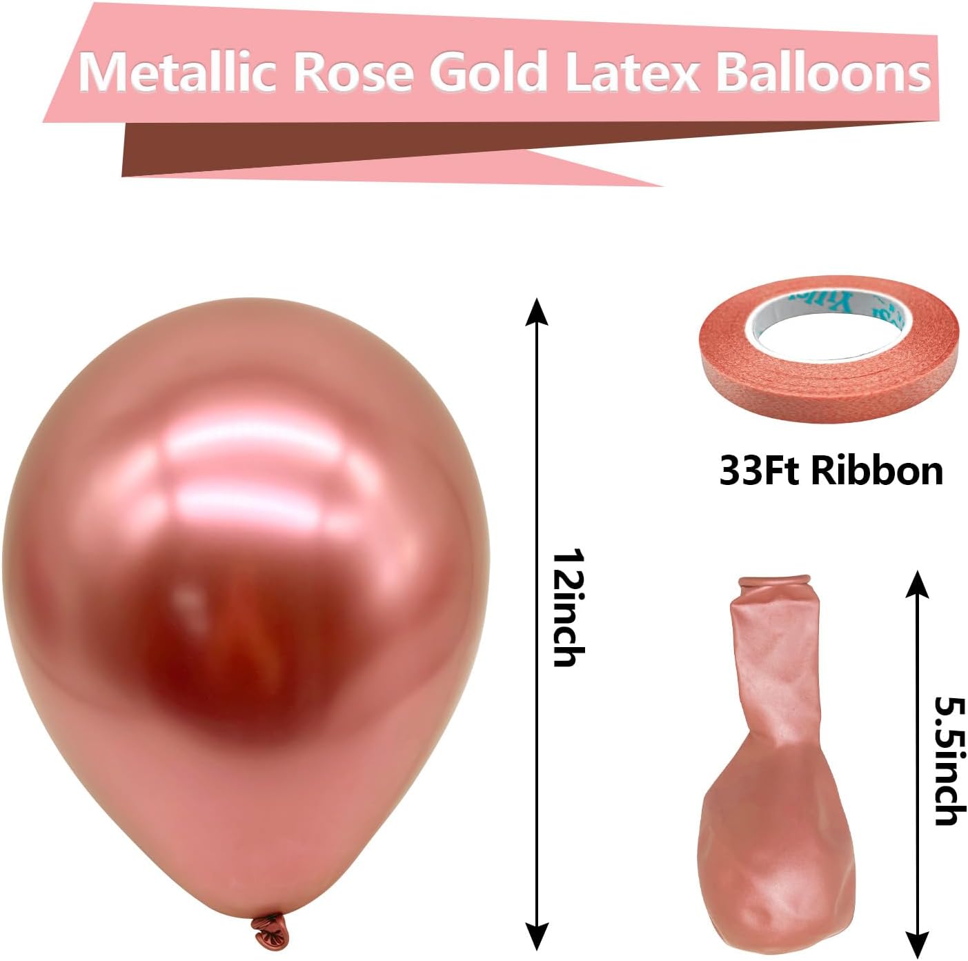 Bezente Globos cromados metálicos de oro rosa, paquete de 100 globos redondos de látex de oro rosa de 12 pulgadas para decoración de bodas,