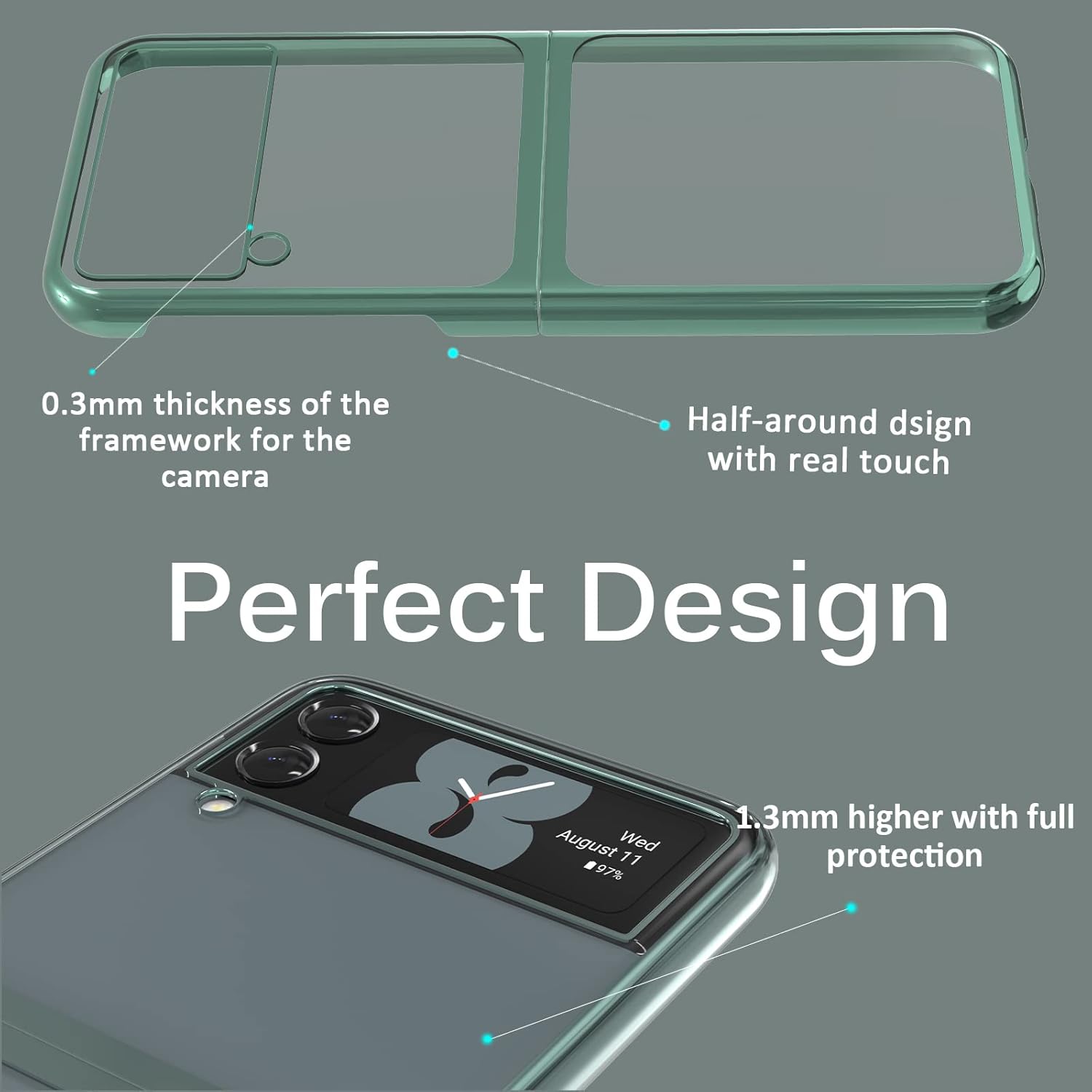Miimall Funda compatible con Samsung Galaxy Z Flip 3 2021, a prueba de golpes y antiarañazos, delgada, rígida, de policarbonato, protector