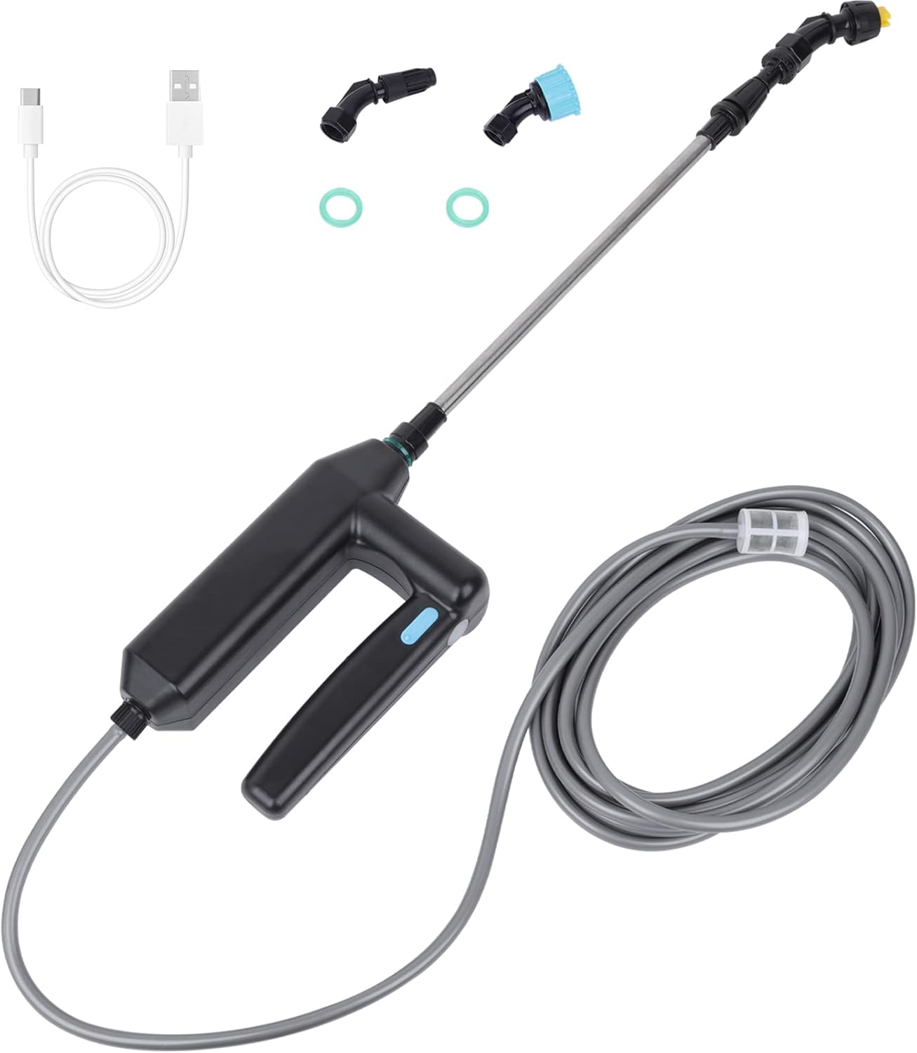 Pulverizador eléctrico para plantas, rociador de jardín con manguera de 5M y 3 boquillas, varita de riego portátil con batería con filtro de