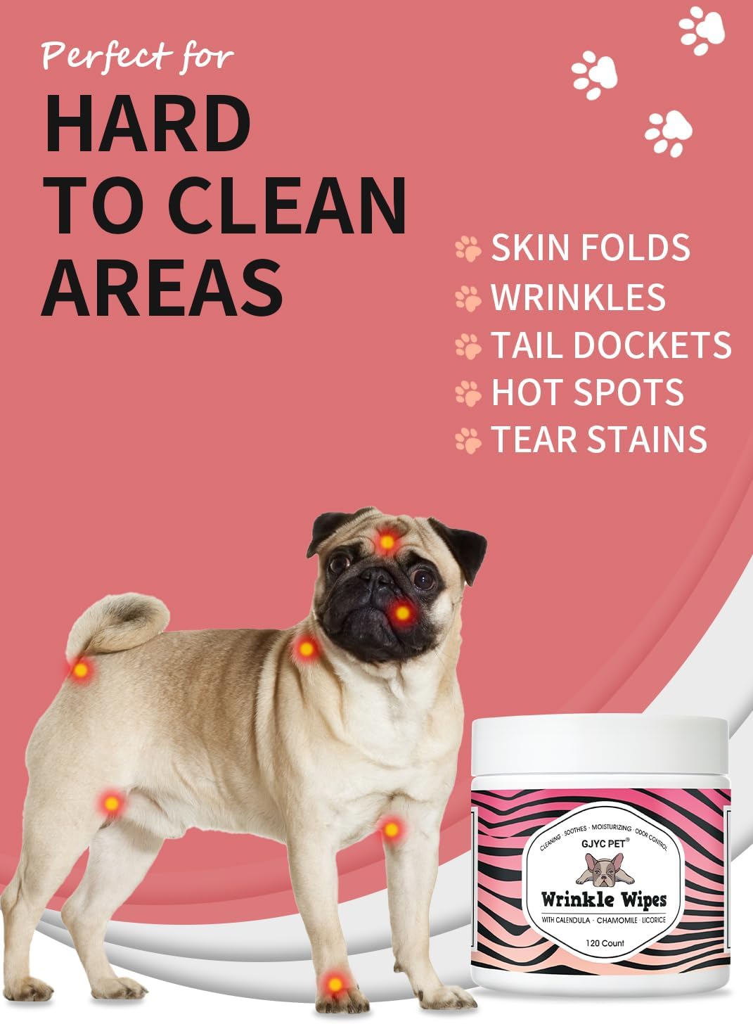 Toallitas antiarrugas naturales para perros, 120 unidades, toallitas hipoalergénicas para perros, toallitas antiarrugas, Bulldog francés, limpieza y