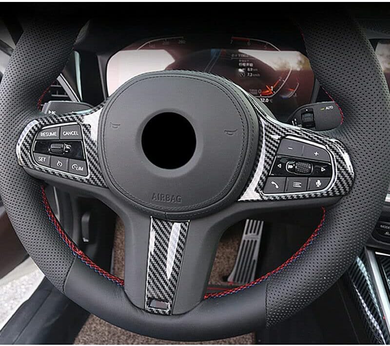 Cakievro Para BMW Serie 3 G20 2020-2022 Cubierta interior del volante de fibra de carbono patrón ABS volante marco decorativo