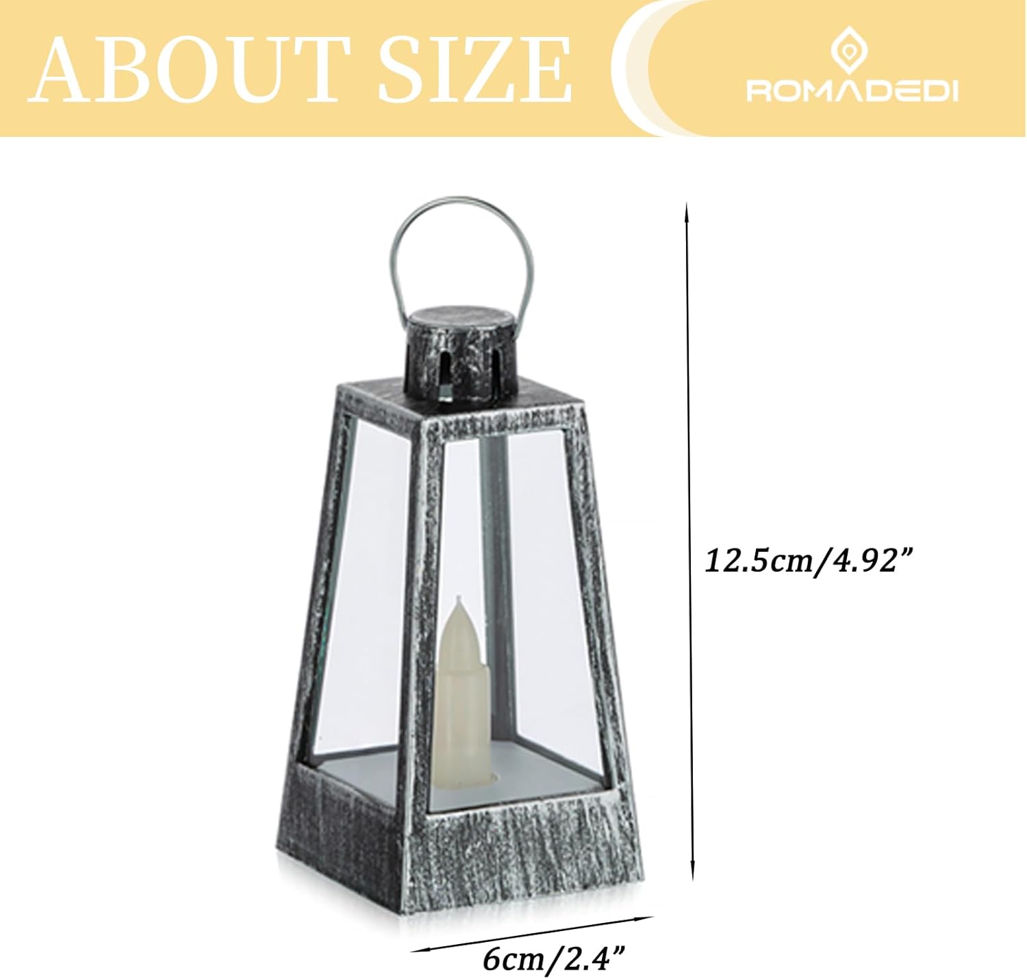 Romadedi Mini farol decorativo para centros de mesa, 10 linternas de vela vintage plateadas con velas LED parpadeantes para mesa de boda, decoración