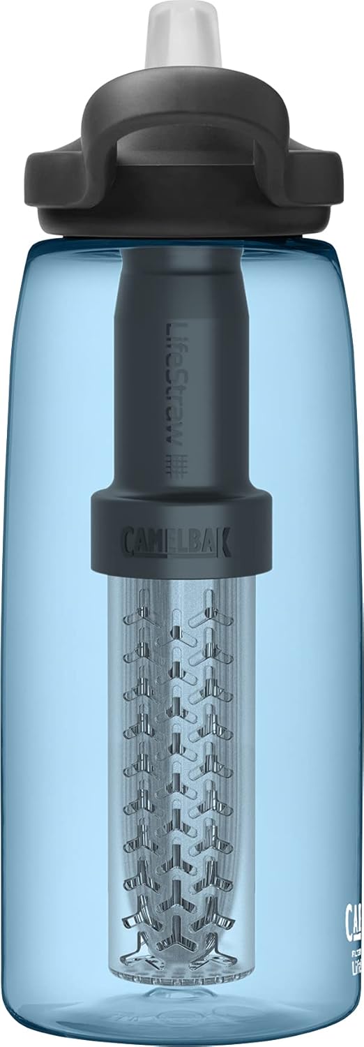 CamelBak eddy+ – Botella de agua con filtro de agua LifeStraw integrado de 2 etapas, para senderismo, mochileros, viajes y preparación para