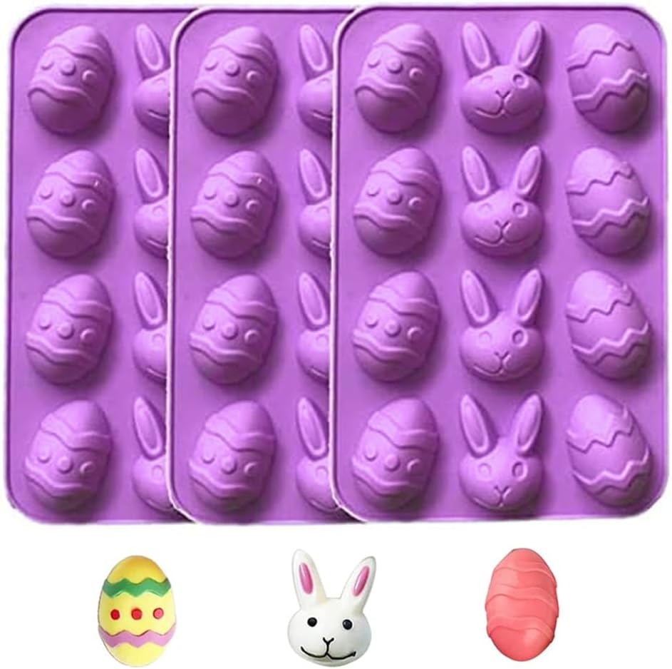 BAOLA Moldes de caramelo de chocolate con 12 cavidades, molde de silicona para fondant de huevo de Pascua para decoración de pasteles, suministros