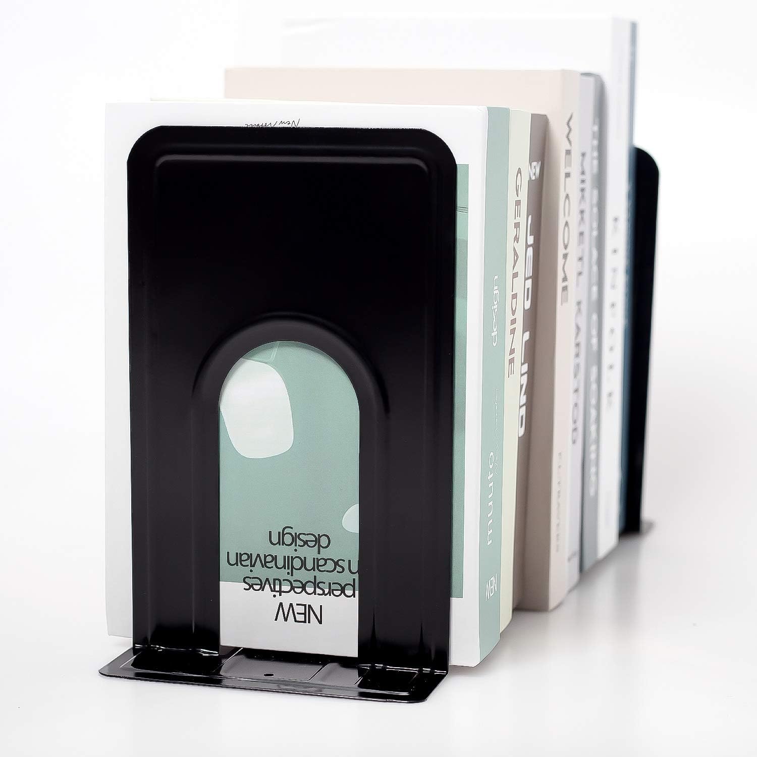 KINJOEK – 2 pares de 4 sujetalibros de metal de 8.3 x 5.1 x 6.5 pulgadas, soporte resistente para libros con almohadillas antideslizantes para