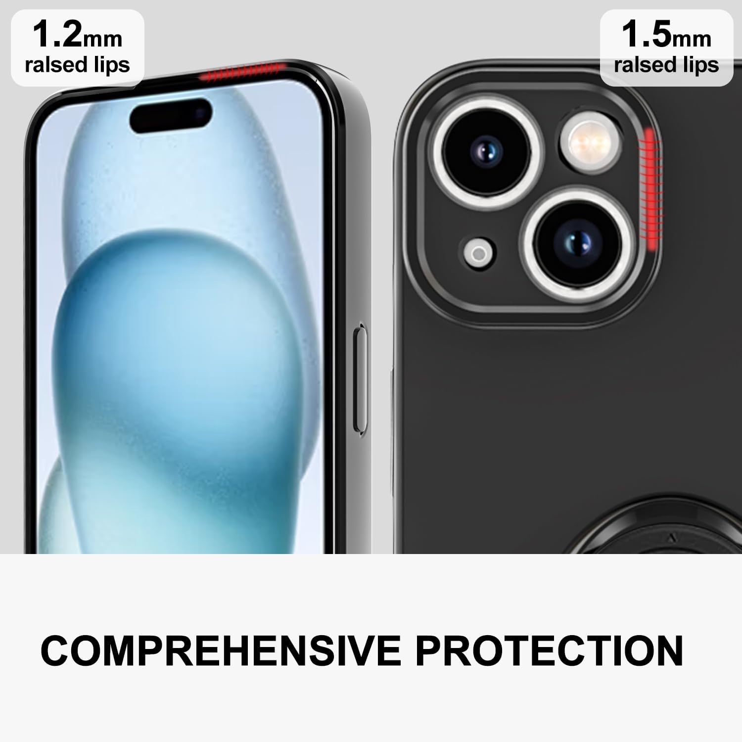 Funda para iPhone 15 Plus con cubierta de anillo forro interior de microfibra soporte de anillo giratorio de 360 Soporte magnético para automóvil