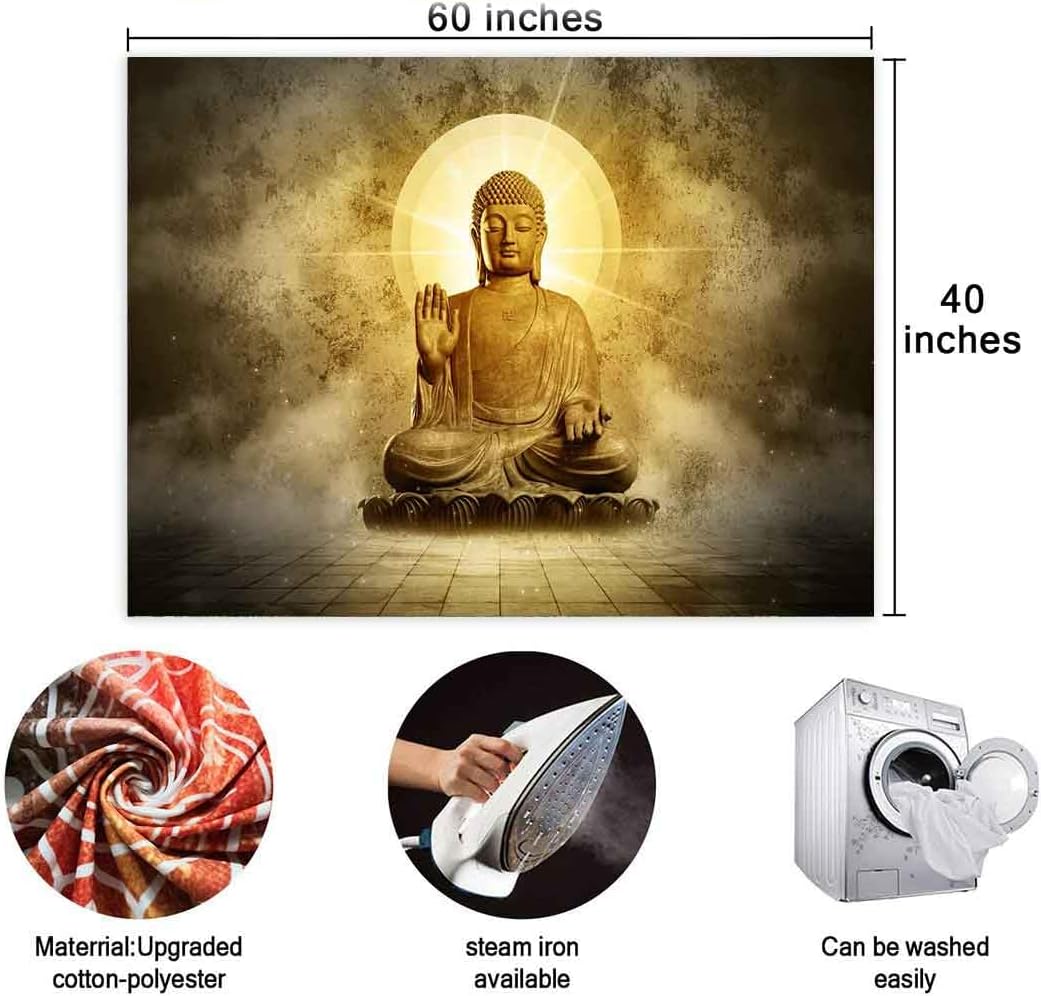 BULOR Tapiz de Buda sentado con luces doradas, tapiz de loto meditando zen, tapiz para colgar en la pared para niños, bebé, cumpleaños, dormitorio,