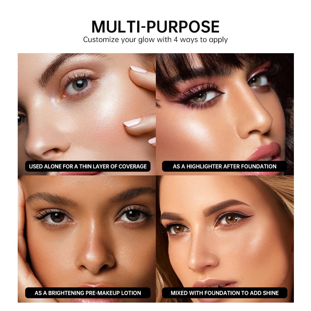 Filtro líquido Halo Glow  Maquillaje resaltador líquido Body Glow Shimmer para la cara  Acabado brillante natural, iluminador facial ligero