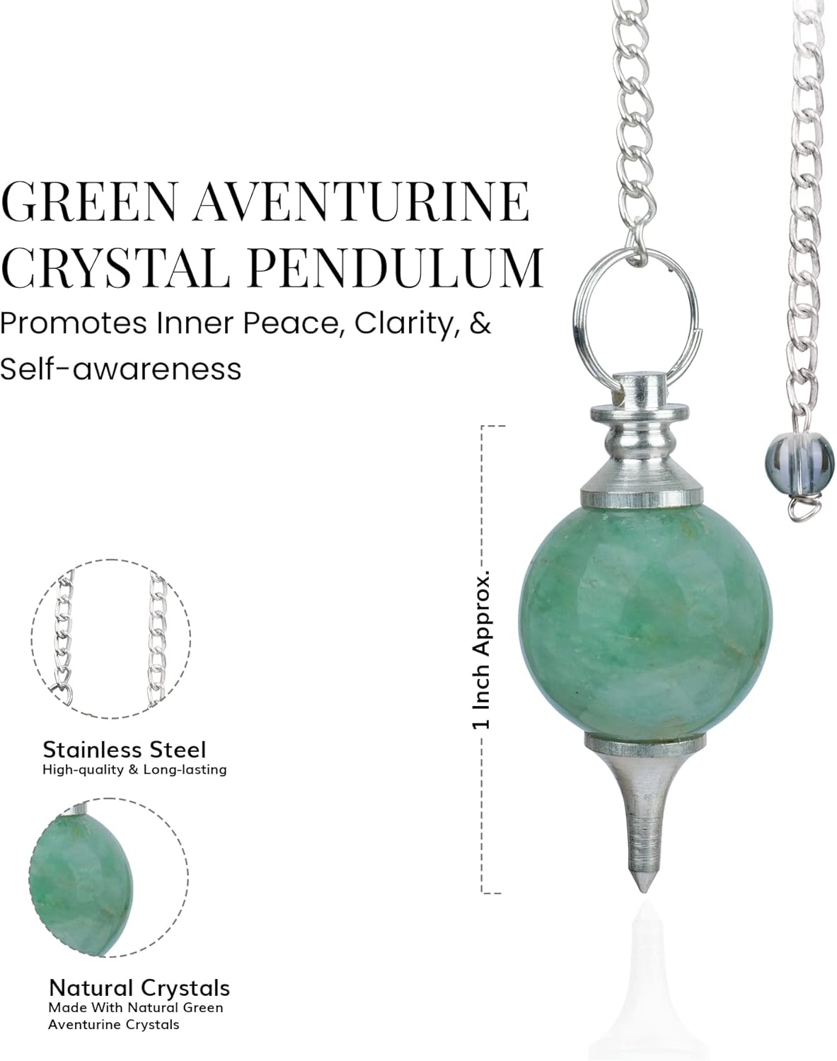 Aventurina verde – Péndulo de radiestesia – Péndulos de cristal – Péndulo celta – Cristal rascador – Herramientas de adivinación – Cristales
