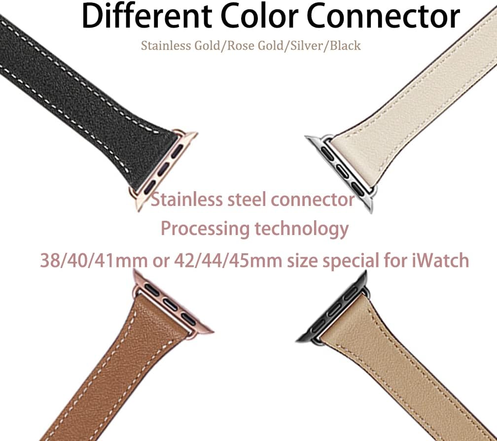 Bestig Correa compatible con Apple Watch Band de 1.496 pulgadas, 1.575 pulgadas, 1.614 pulgadas, correa delgada de cuero genuino, diseño doble giro,