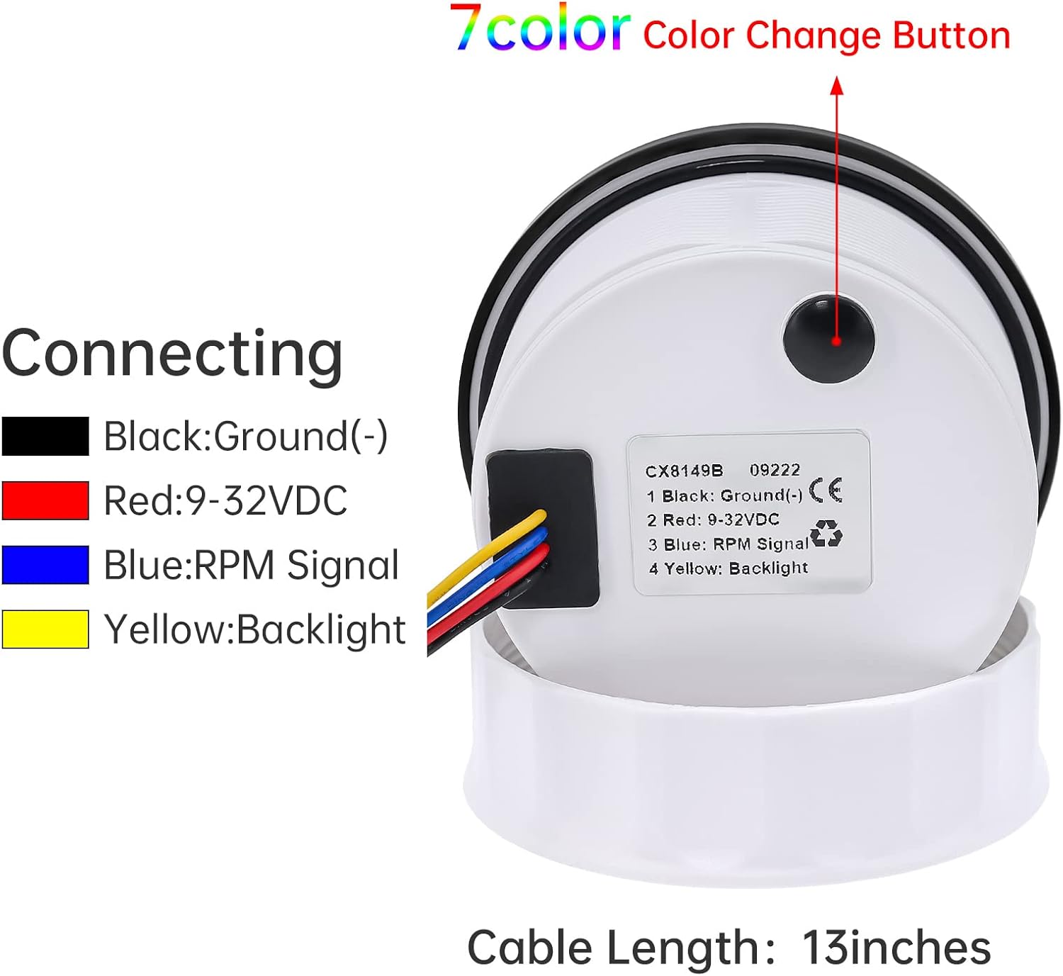 ARTILAURA Tacómetro 3.346 in 3-38 pulgadas, medidor de tacómetro de barco, 7 colores, LED, RPM, tacometro, tacómetros de repuesto automotriz, 8000