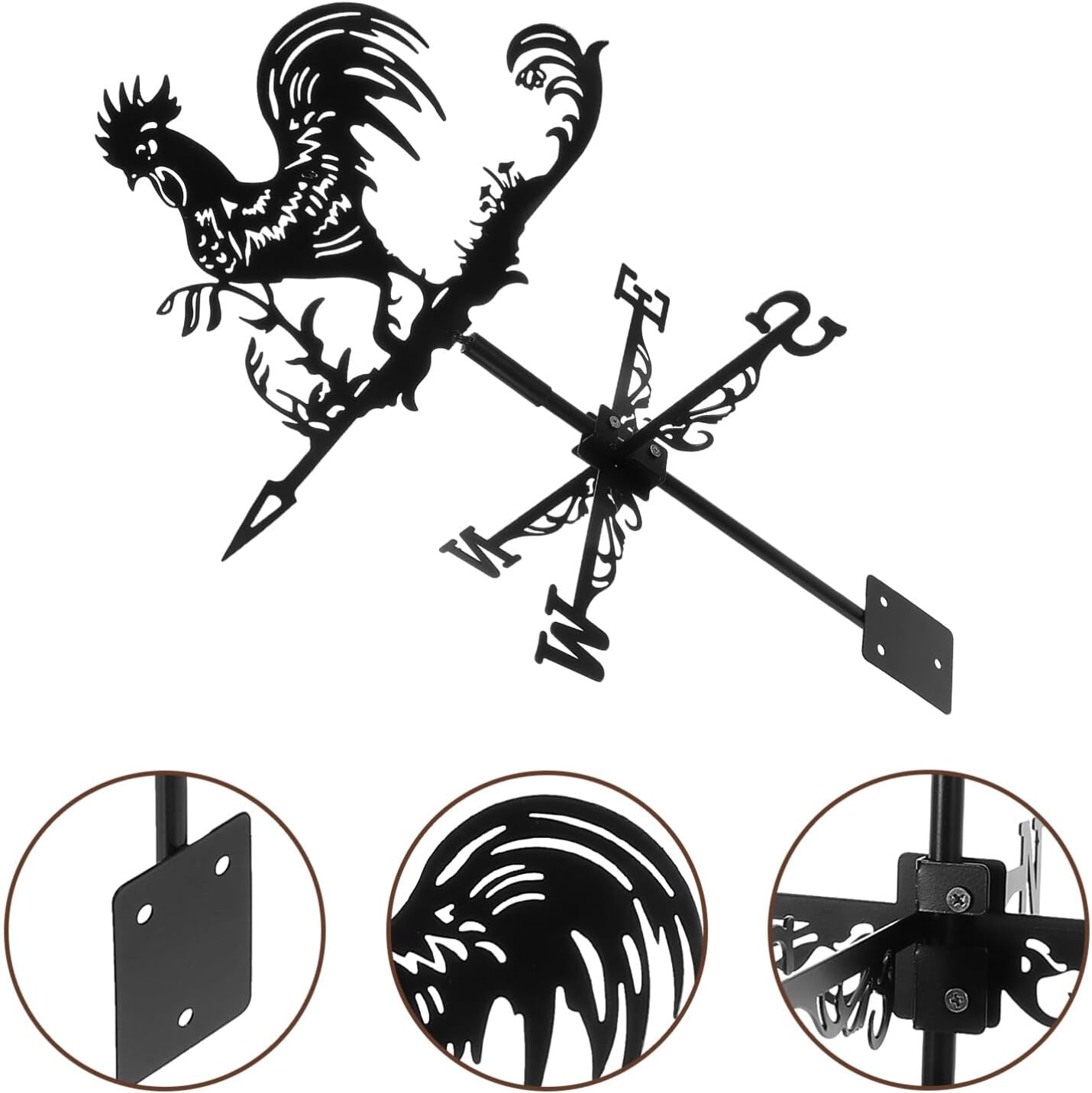Happyyami Paleta de viento de gallo en la azotea de la azotea, indicador de dirección del viento de metal retro, decoración de arte de jardín para