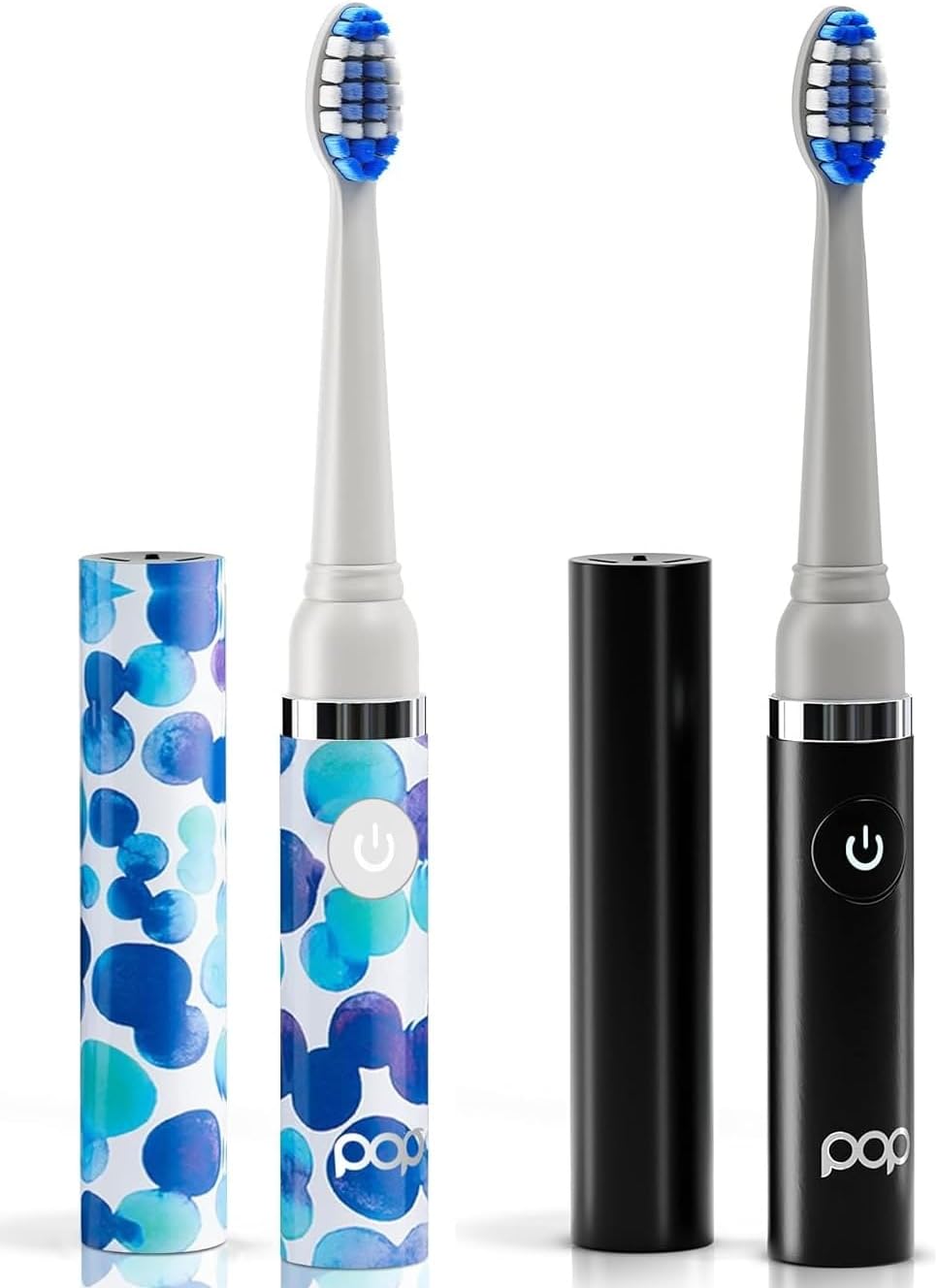 Paquete de 2 cepillos de dientes eléctricos Pop Sonic (burbuja azul + negro)  Cepillos de dientes de viaje con batería AAA  Cepillos de dientes