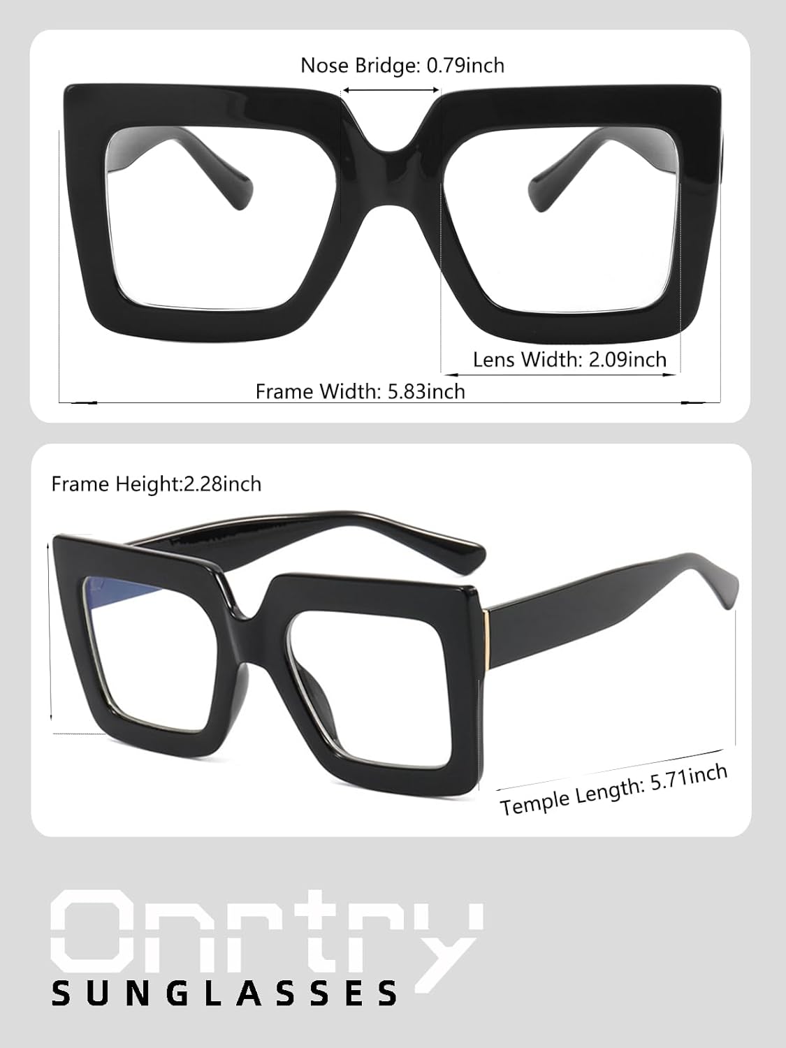 Lentes cuadrados de gran tamaño para luz azul para mujeres y hombres, marco grueso, anteojos grandes para computadora sin receta (negro +