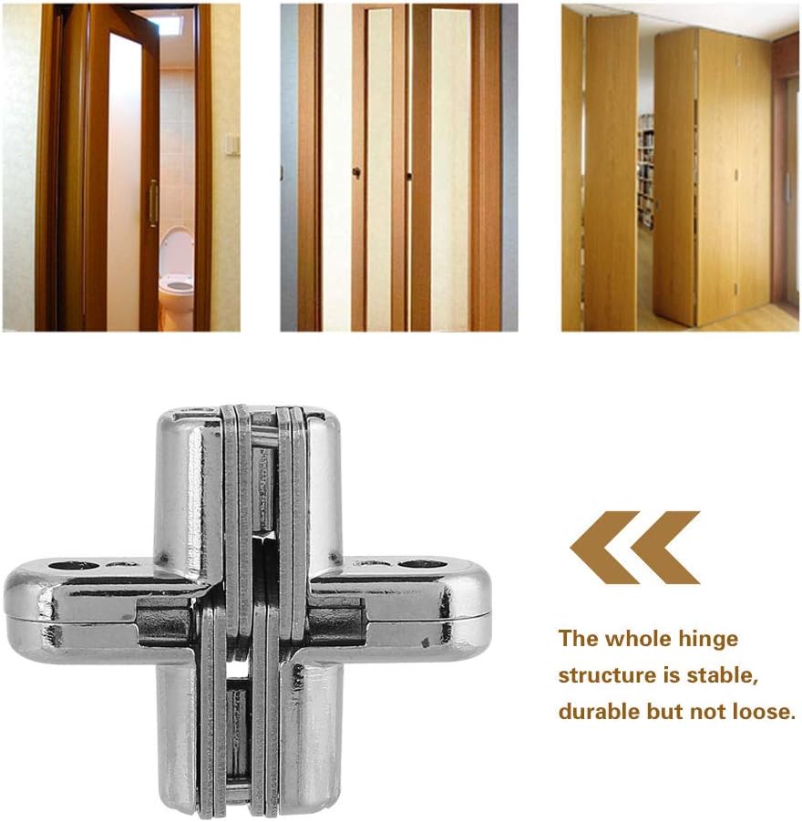 Bisagras ocultas de 180 grados, aleación de zinc invisible oculta bisagra de puerta cruzada para puerta de fácil instalación, kit de gabinete de
