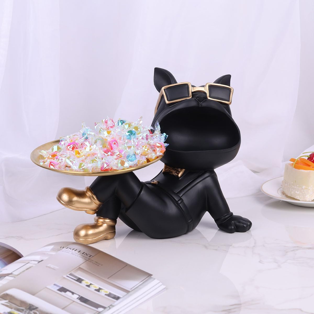 Bandeja de bulldog francés negro  Tazón de caramelo y soporte para llaves, bandeja de almacenamiento de joyas  Ideal para decoración moderna del