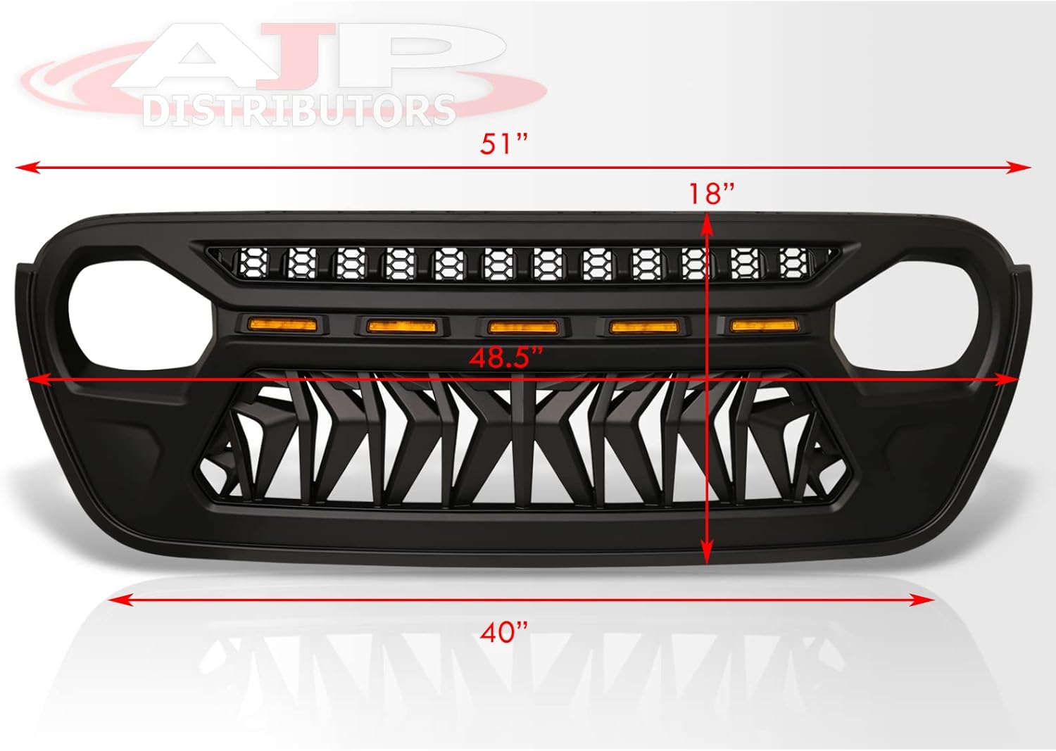 AJP Distributors Parachoques delantero superior estilo tiburón rejilla ABS cubierta con luces LED ámbar DRL luces de correr compatibles  repuesto