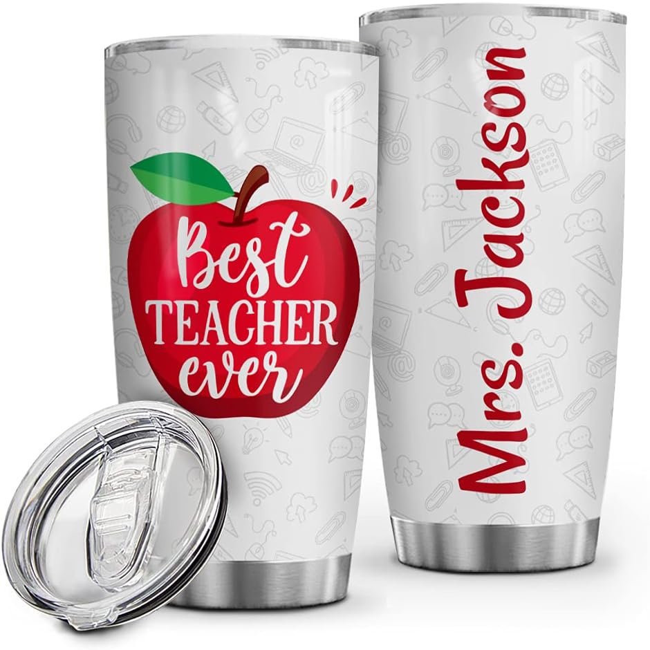 WASSMIN Vaso personalizado para el mejor profesor con tapa, 20 onzas, 30 onzas, nombre personalizado, doble pared, aislamiento al vacío, taza de
